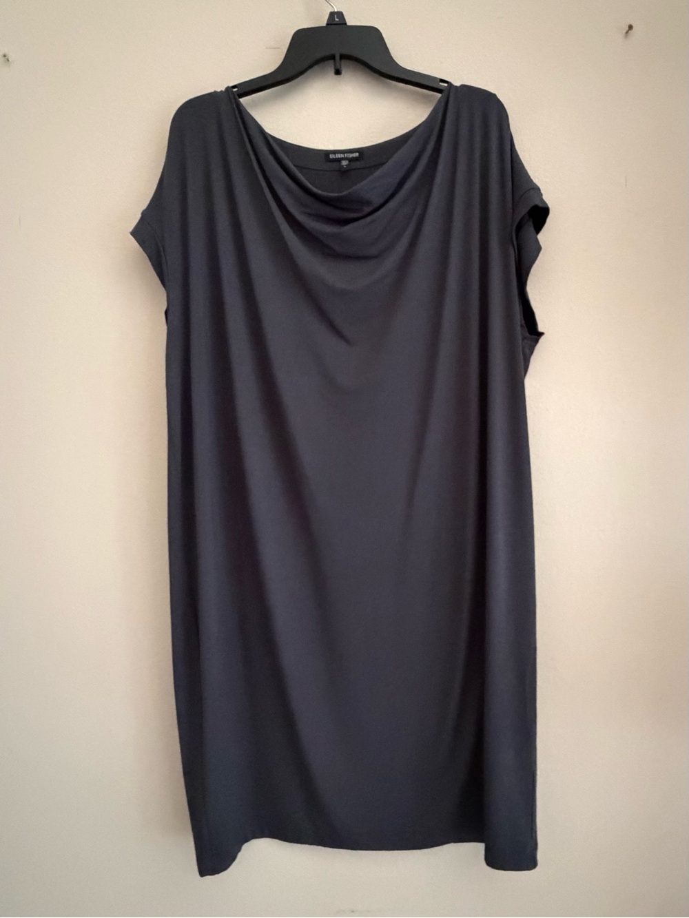 Eileen Fisher Cowl Neck Draped Stretch Rayon Shift Dress L